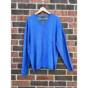 JWN V-Neck Sweater Mens sz XL Blue 100% cashmere pullover long sleeve
